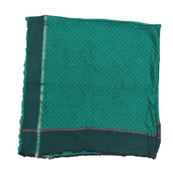 Gucci Vintage Green Dual-Tone Monogram Orange Stripe Reversible Shawl Wrap Scarf - Picture 7 of 15